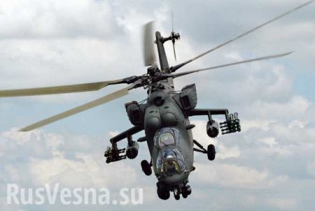 Яркие кадры: Ударные вертолеты Ми-35 ВКС РФ наносят град ударов при наступлении Армии Сирии у базы боевиков США (ВИДЕО)
